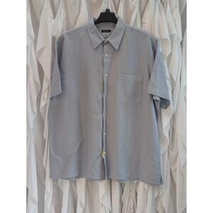 Club Room Blue Linen/Cotton Blend XXL One Pocket Short Sleeve Button Up